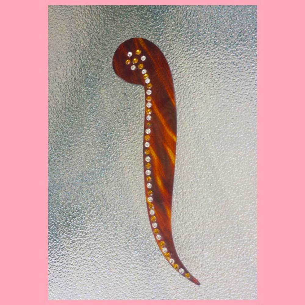 1930s Art Deco Celluloid Faux Tortoise Shell Rhinestones Hair Pick Hair Ornament